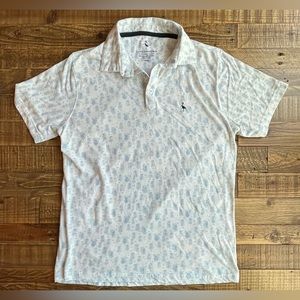 Tailor Byrd Golf Polo Shirt Men’s Large White Blue Pineapple Print Stretch